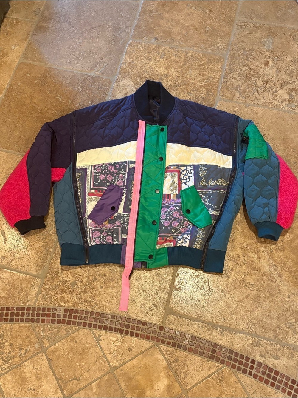 CD+ Women Colorblock Quilted Bomber Jacket with Patchwork Front Jacket Size 2X